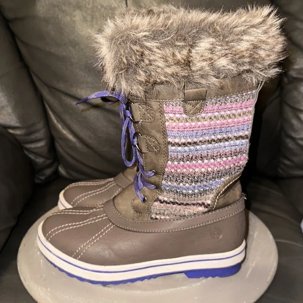 Northside 5 Taupe Purple Faux Fur Faux Leather Sweater Winter Snow Boots